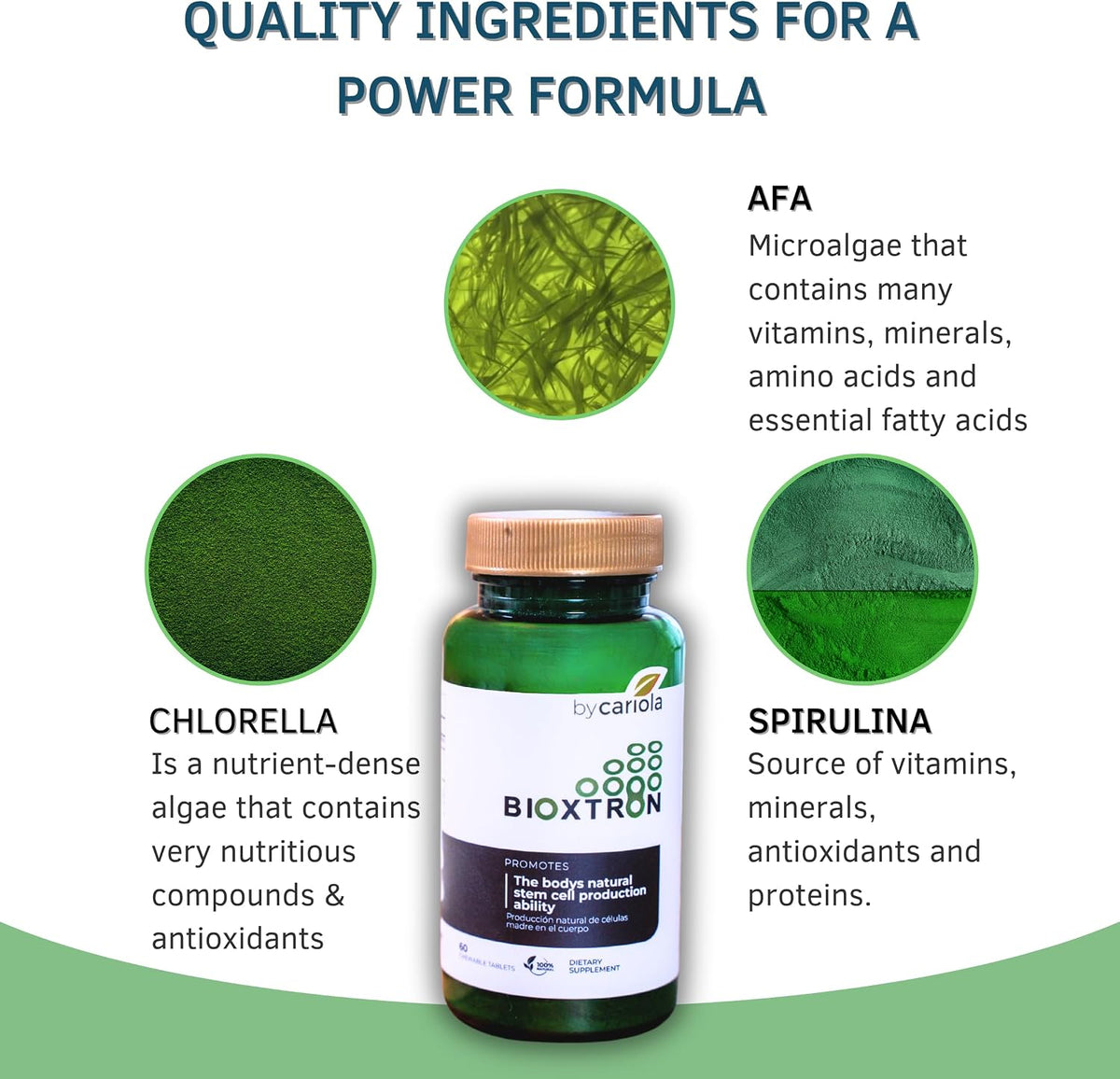 Bioxtron Natural Stem Cell Supplement Chewable Tablets - Spirulina, Chlorella, AFA - Supports Energy, Joint, Muscle, Immune Health - 60 Tablets - görsel 4