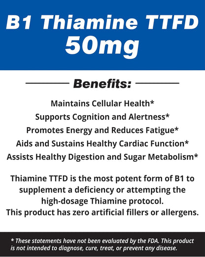 Vitamin B1 Thiamine TTFD - Thiamine Tetrahydrofurfuryl Disulfide, 50 mg, 250 Capsules