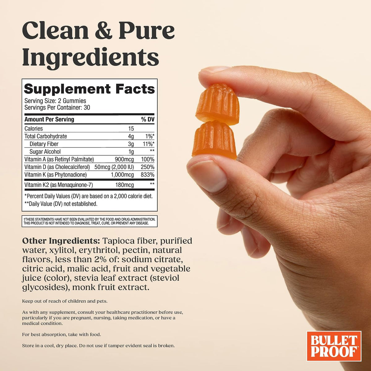 Bulletproof Sugar-Free Orange & Strawberry Vitamins A, D & K Gummies - görsel 2