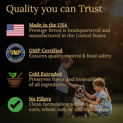 Prestige Breed Multivitamins, Balanced Nutrition for Your Pit Bull, 90 Chews, Made in the USA with Real Bacon