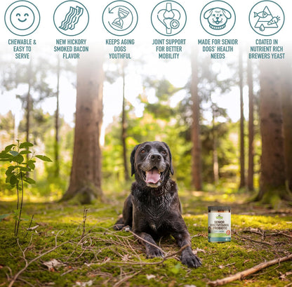 Senior Multivitamin + Probiotics for Dogs with Milk Thistle Joint Support Supplement - Bacon Flavour, 120 Soft Chews