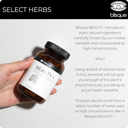 Blisque Beauty+ Natural Beauty Food Supplement – Hair, Skin & Nails Support with Biotin & Hyaluronic Acid – 90 Capsules