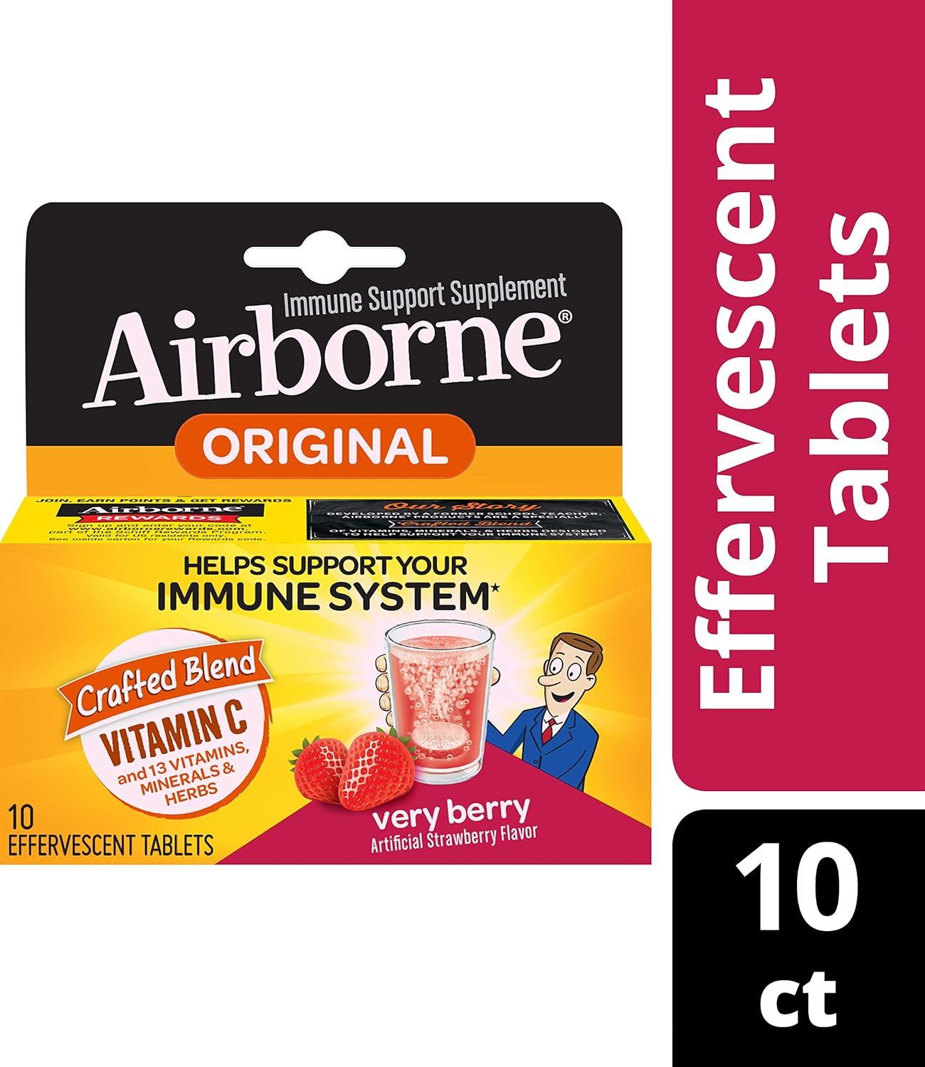 Airborne Very Berry Effervescent Tablets, 1000mg Vitamin C – Immune Support – 10 Count (Pack of 3) - görsel 2