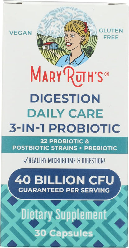 MaryRuth Organics Daily Care Digestion 3-in-1 Capsules, 40 Billion CFU, 30 Capsules