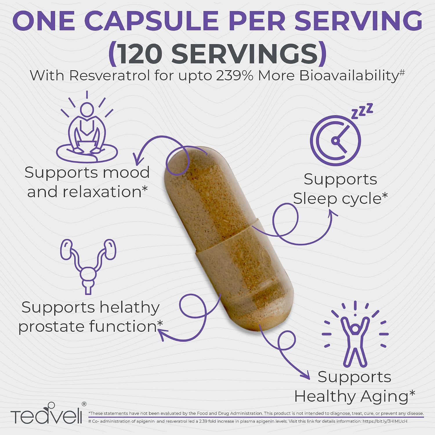 Advanced Apigenin Supplement with Resveratrol – 50mg Apigenin for Sleep Support, 120 Vegan Capsules - görsel 2