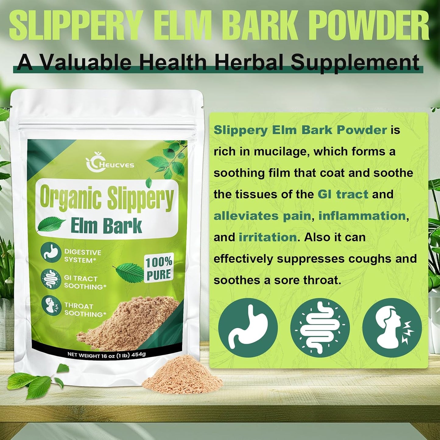 Organic Slippery Elm Bark Powder - 454 g (349 Servings) - 100% Pure & Vegan - görsel 6