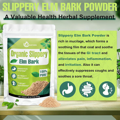 Organic Slippery Elm Bark Powder - 454 g (349 Servings) - 100% Pure & Vegan