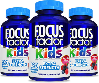 Focus Factor Kids Extra Strength Daily Chewable for Brain Health Support, 120 Chewables (Pack of 2)