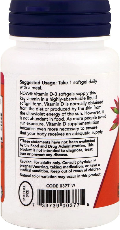 NOW Foods Vitamin D-3 50 mcg (2,000 IU) 240 Softgels (3 Pack)