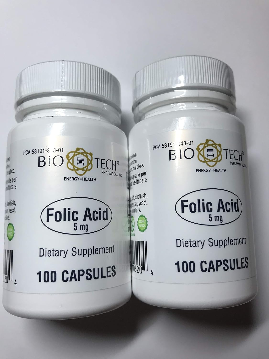 Folic Acid 5mg - BioTech Pharmacal - 100 Capsules - Pack of 2 - görsel 1