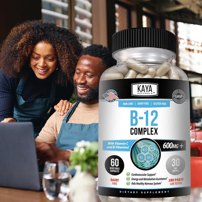 Kaya Naturals B-12 Complex | Multivitamin Supplement for Women & Men | Energy and Metabolism Support | with Biotin, Choline, Inositol, Folate, and Vitamin C – 60 Capsules
