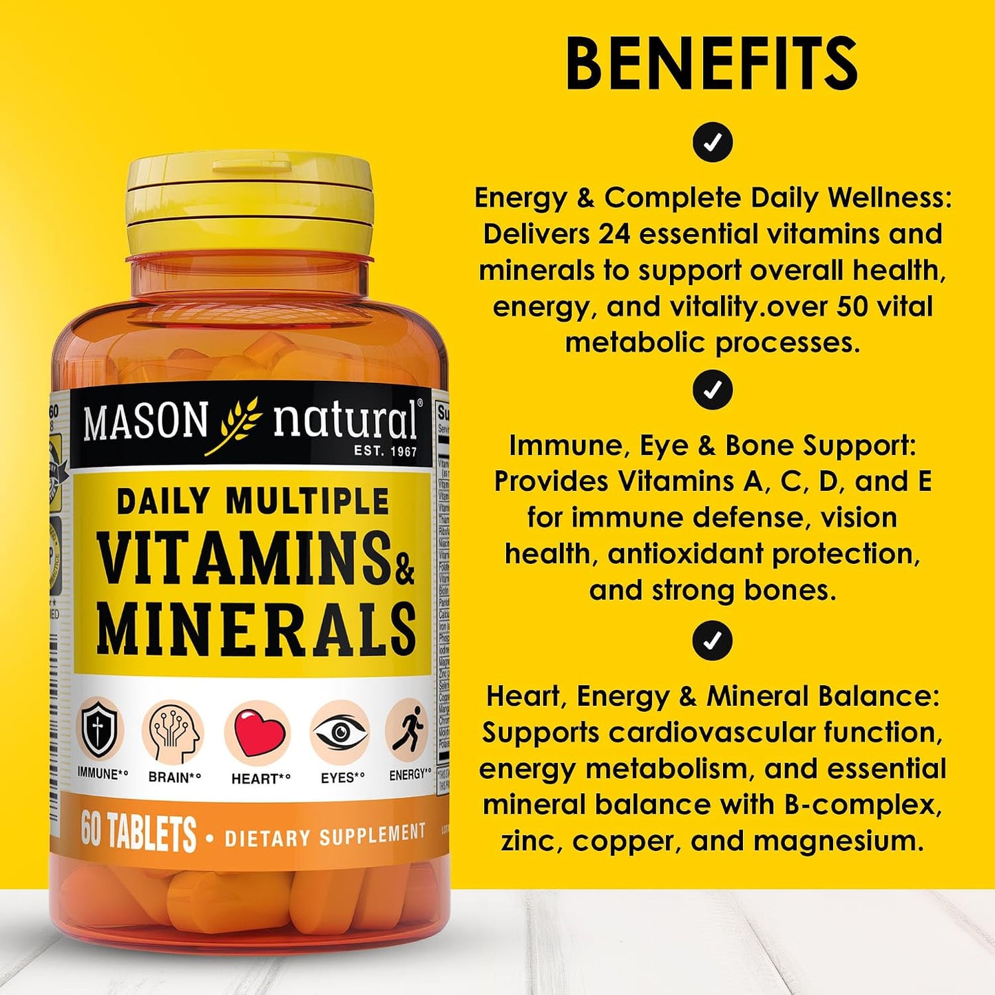 MASON NATURAL Daily Multivitamin with Minerals, 24 Essential Nutrients for Overall Health, 60 Tablets - görsel 2