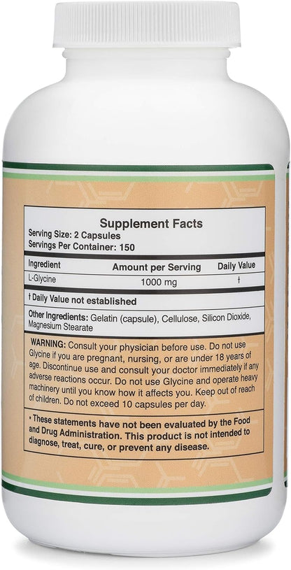 Double Wood Glycine Supplement - 1000 mg, 300 Capsules