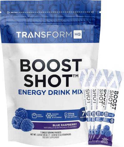 TransformHQ Boost Shot Powder Drink Sachets, Blue Raspberry, Pack of 7