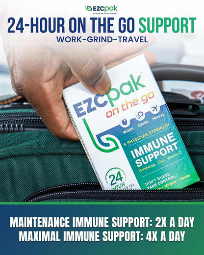 EZC Pak On The Go Immune Support with Echinacea, Vitamin C & Zinc - Travel-Friendly Immunity Supplement for Adults - Vegetarian & Gluten-Free