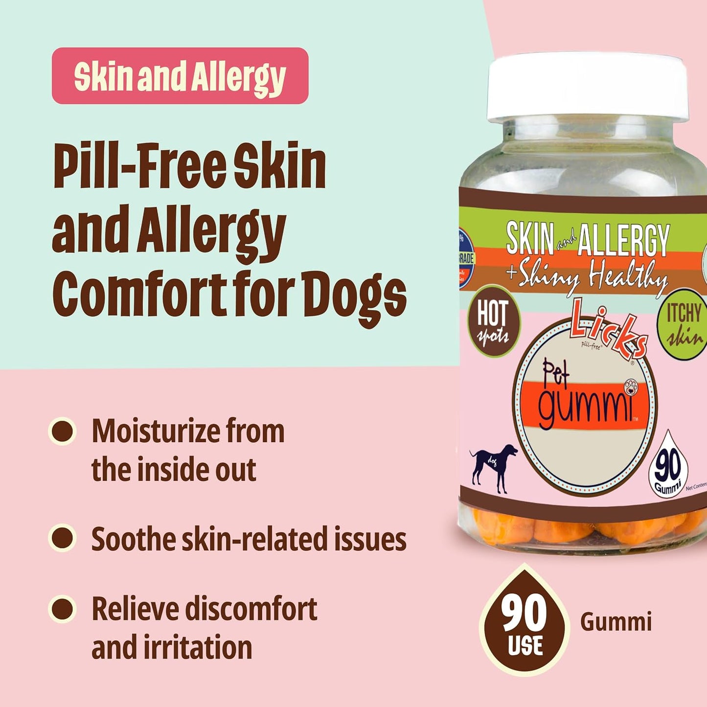 Licks Skin & Allergy - Skin, Coat & Seasonal Allergy Support for Dogs - Omega-3, Turmeric, Inositol & Vitamin C - Pill-Free Pet Gummies - Chicken Flavour - 90 Count - görsel 3