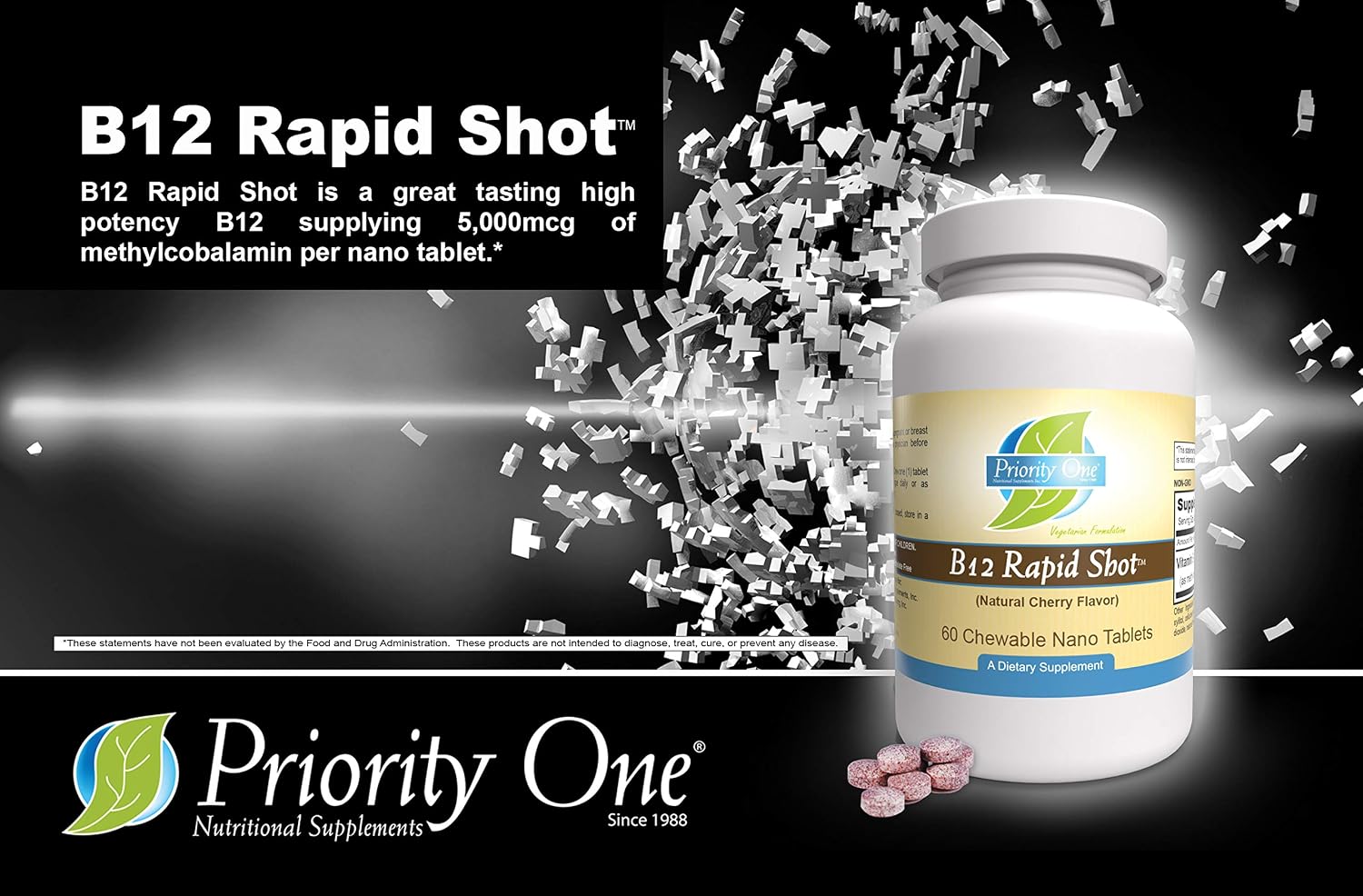 Priority One Vitamins B12 Rapid Shot 60 Chewable Nano Tablets - Methylcobalamin 5000mcg - görsel 4