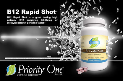 Priority One Vitamins B12 Rapid Shot 60 Chewable Nano Tablets - Methylcobalamin 5000mcg