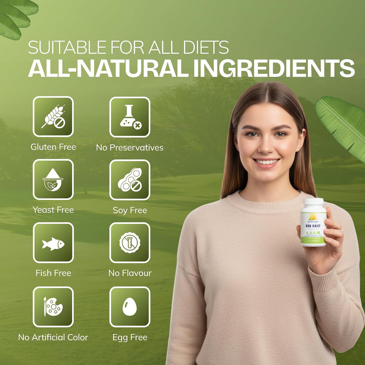 Daily Vites ADK 10 Vitamin Food Supplement: High Potency A, D3, K2-MK7 – 180 Capsules - görsel 6