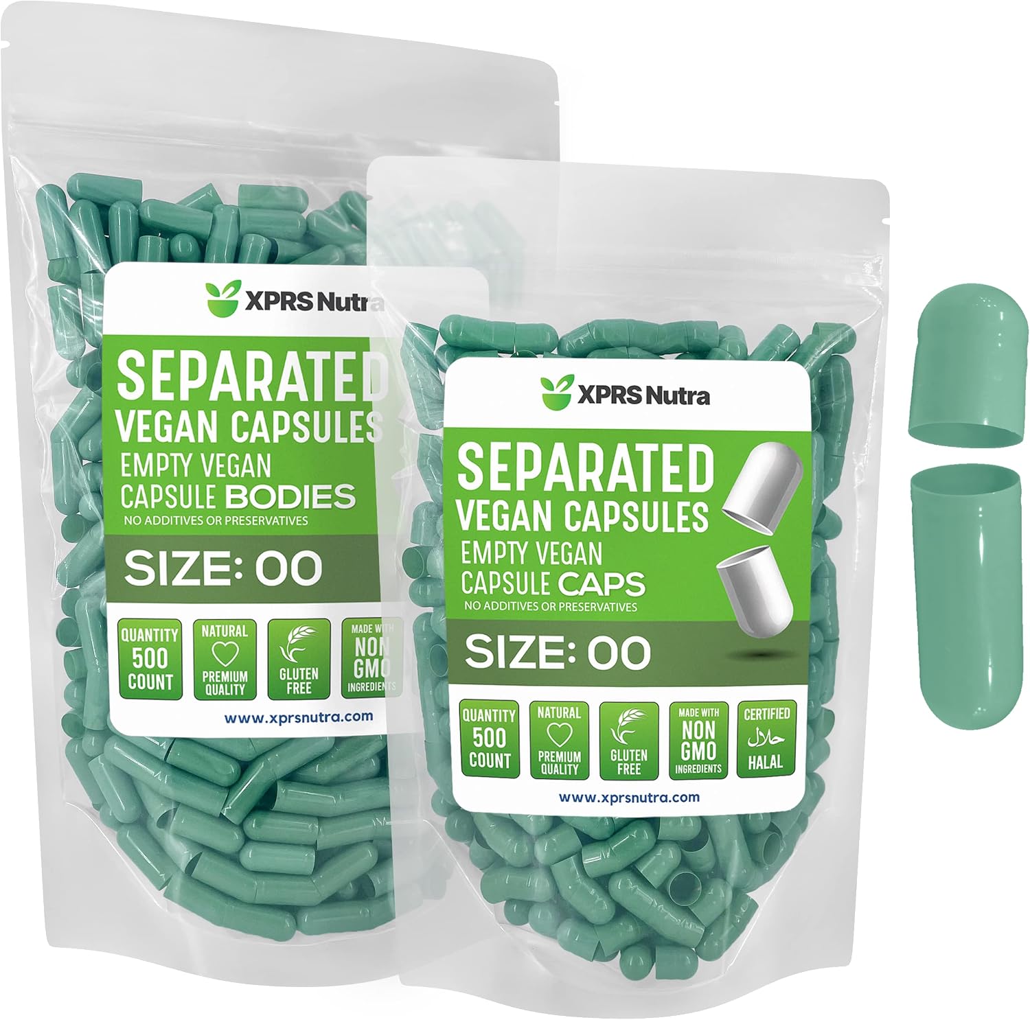 XPRS Nutra Vegan Size 00 Separated Capsules - 500 Count Premium Empty Capsules (Sage Green) - görsel 1
