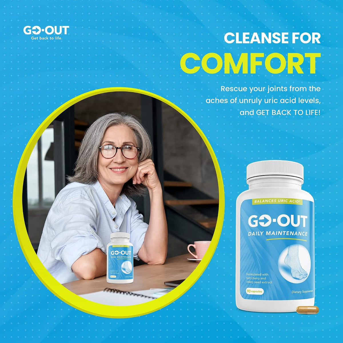 Go Out Daily Maintenance: Tart Cherry, Celery Seed & Turmeric Supplement for Uric Acid Support (90 Capsules) - görsel 5