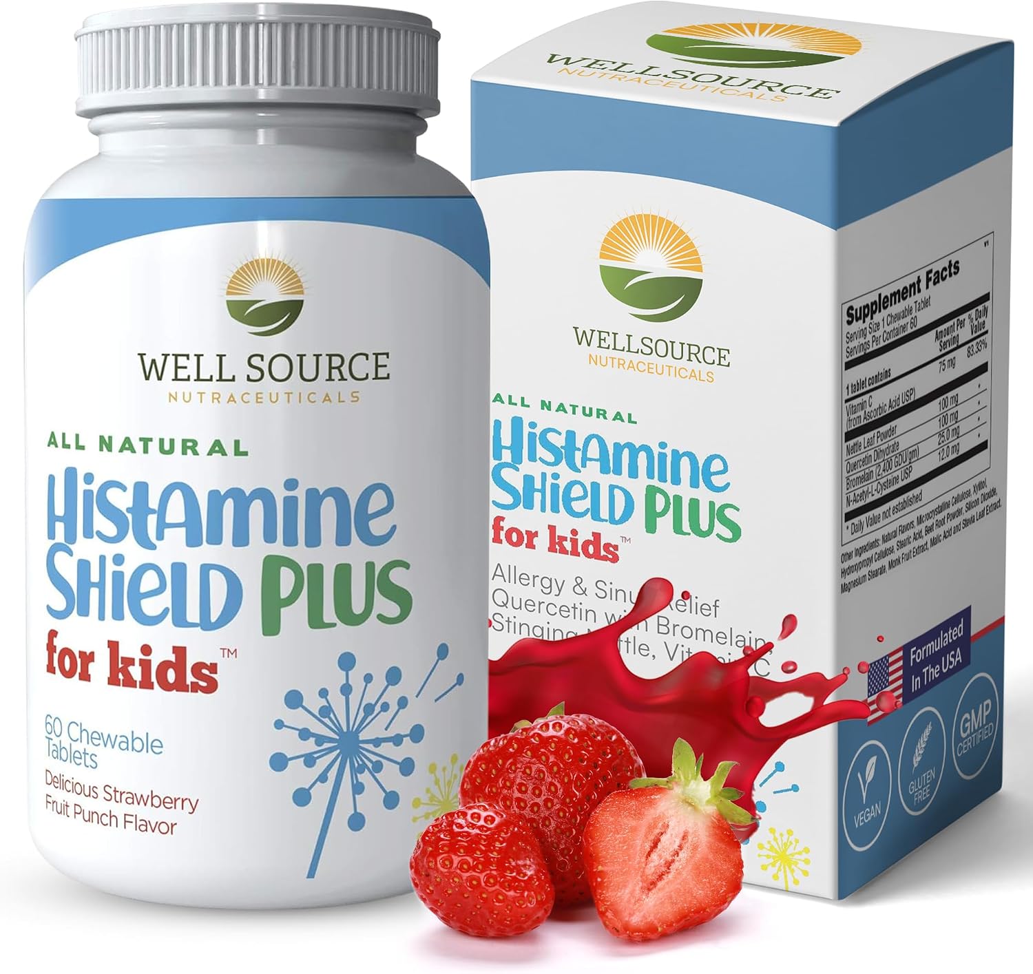 Histamine Shield Plus Kids – Natural Histamine Support Chewable Tablets, 60 Strawberry Fruit Punch - görsel 1