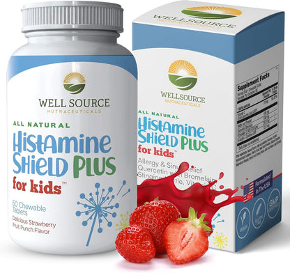 Histamine Shield Plus Kids – Natural Histamine Support Chewable Tablets, 60 Strawberry Fruit Punch