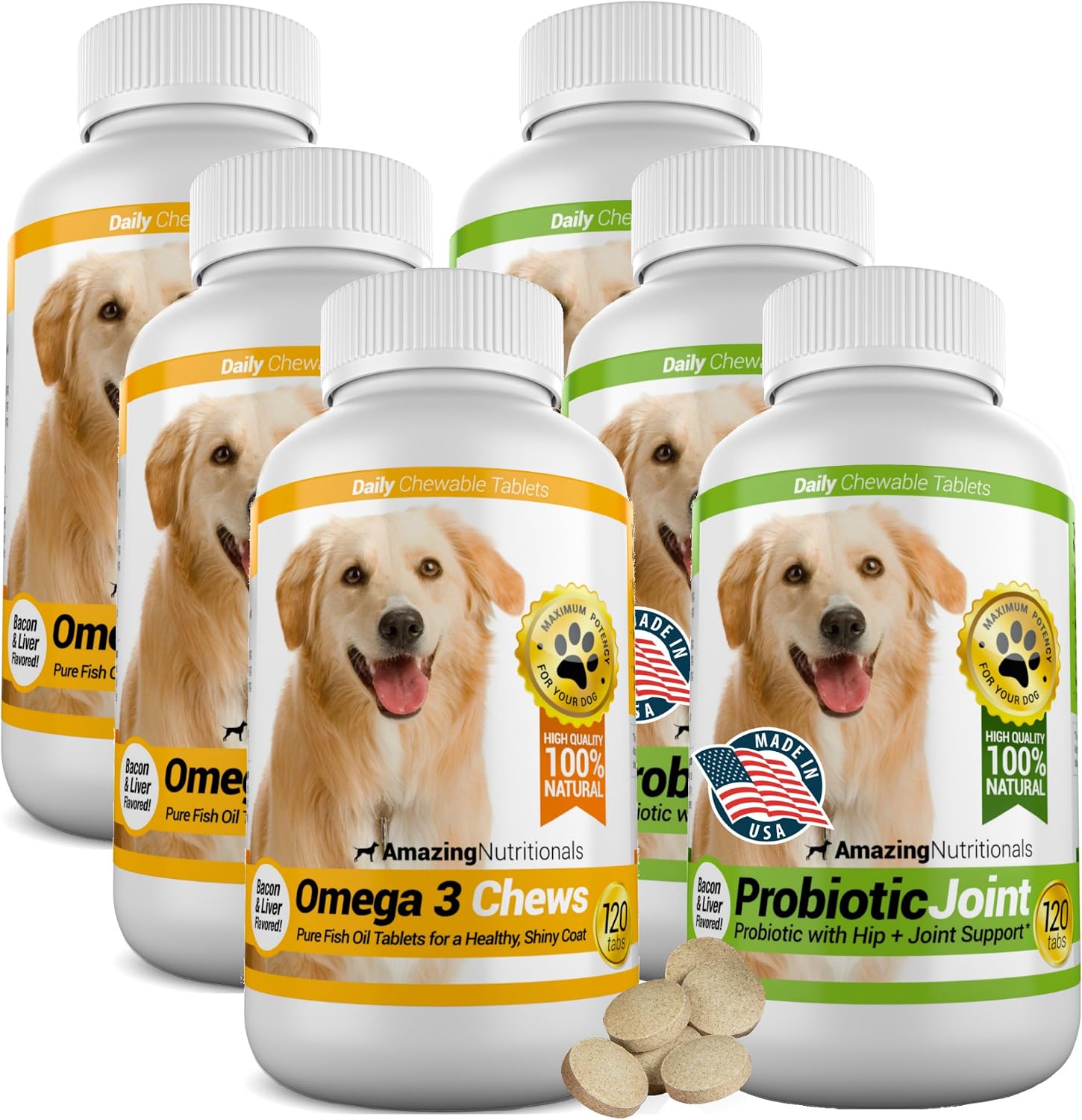 Amazing Nutritionals Omega-3 & Probiotics Combo for Dogs - 120 Chews - görsel 1