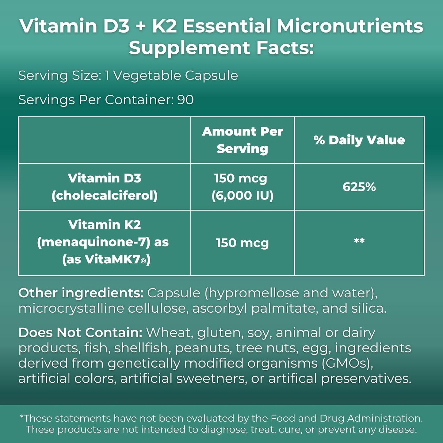 MYOXCIENCE Vitamin D3 + K2 Essential Micronutrients | 6,000 IU D3 & 150 mcg K2 MK-7 | 90 Vegetarian Capsules - görsel 2