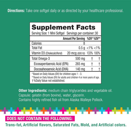 Lifetrients Learn+D — Vitamin D3 & Omega-3 Formulation — 30 Mini Soft gel capsules — Children's Bone Health, Immune Support & Brain Nutrition