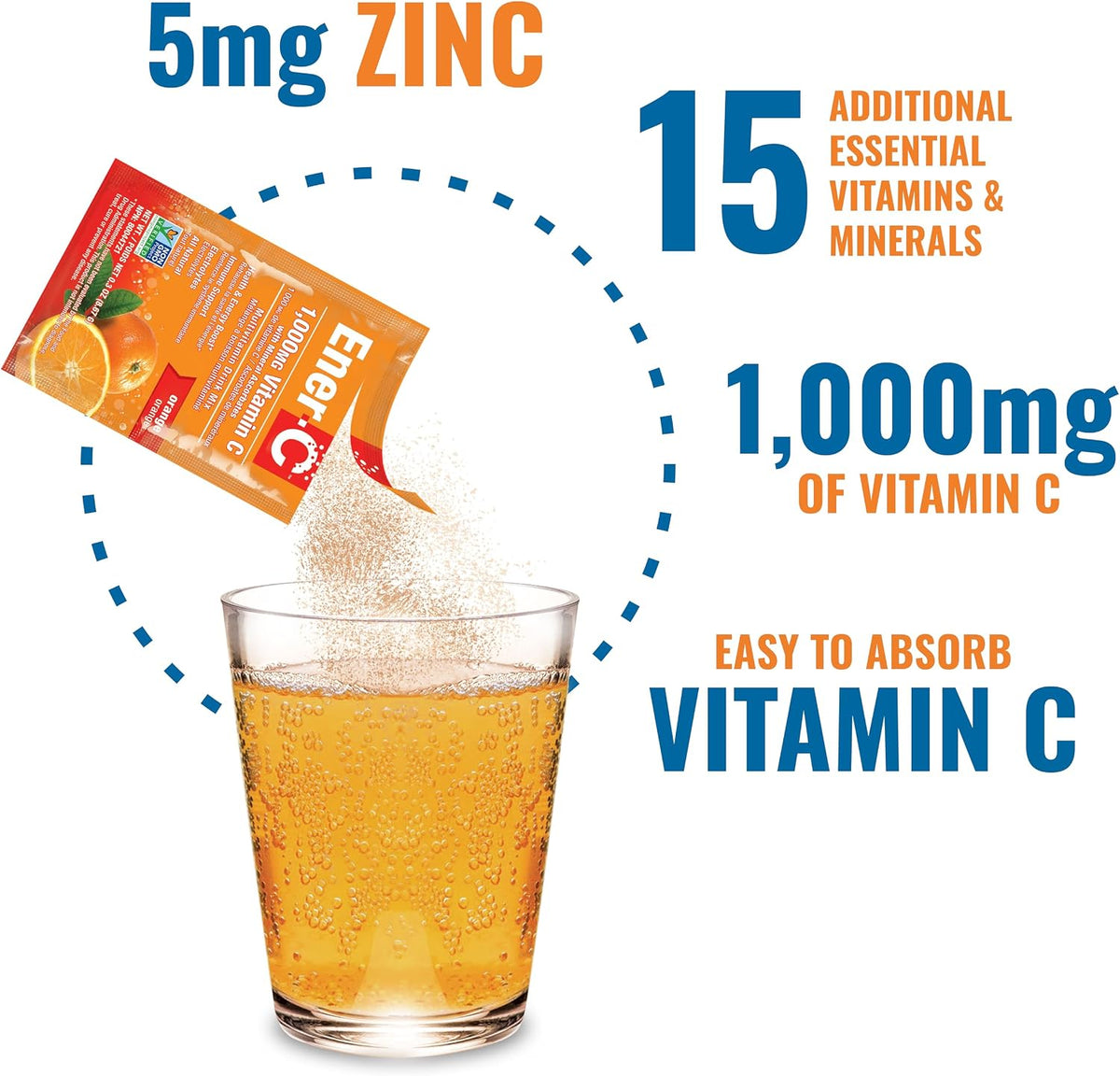 Ener-C Multivitamin Drink Mix, Immune Booster for Adults - Orange, 60 Count | Vitamin Packets for Water, Electrolytes Powder Packets, Vitamin Drink Mix, Hydration Liquid Mix - görsel 4