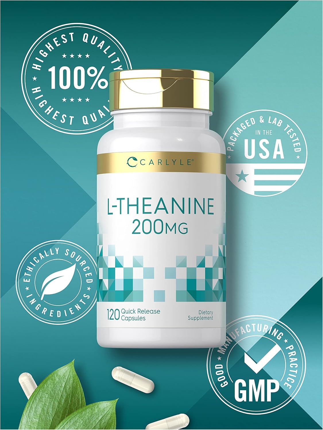 Carlyle L-Theanine 200mg Supplement - 120 Capsules, Non-GMO, Gluten-free - görsel 5