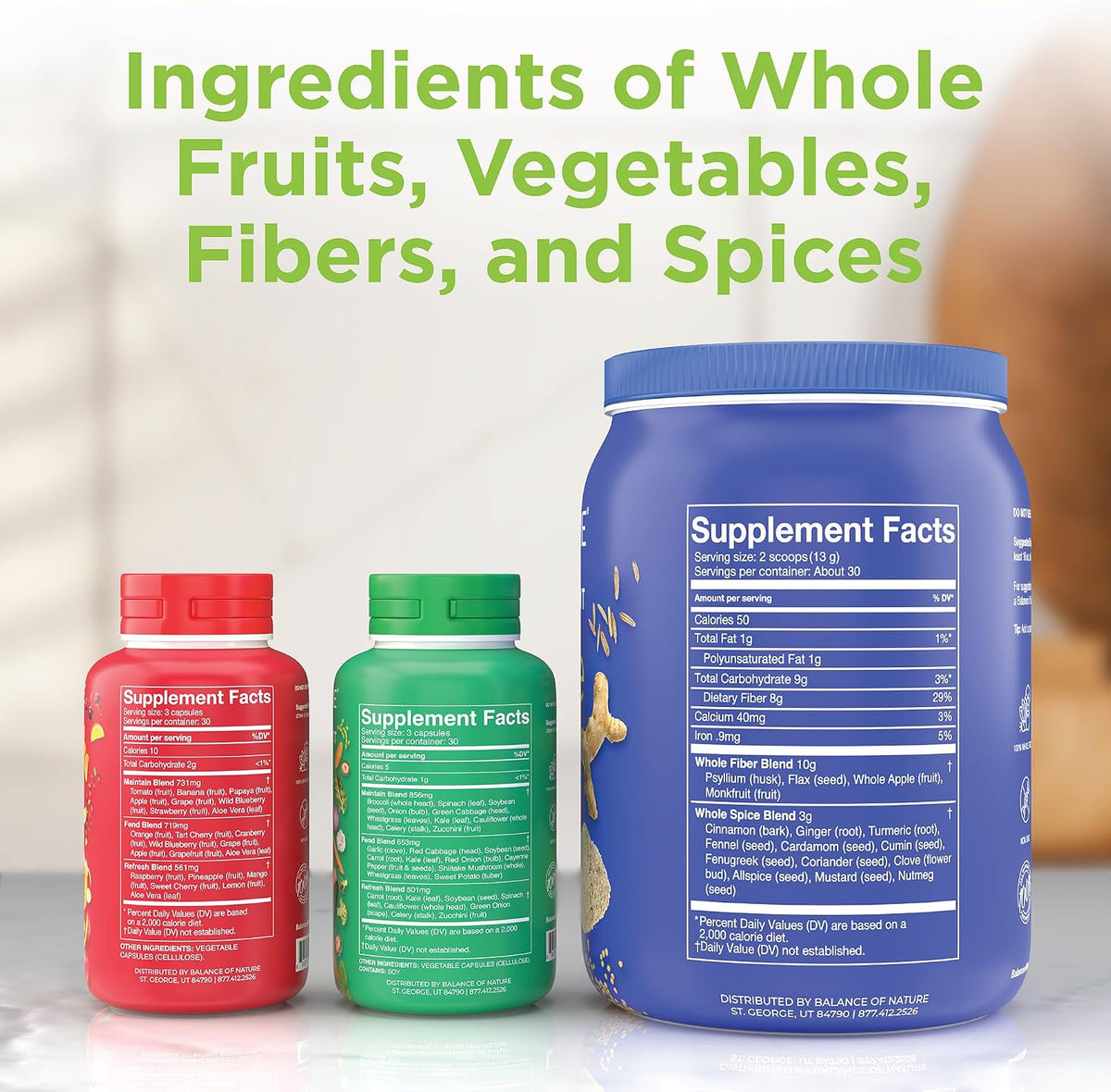 Balance of Nature Whole Health System: Whole Food Fruits, Vegetables & Fibre Supplements (30 Servings Each) - görsel 2