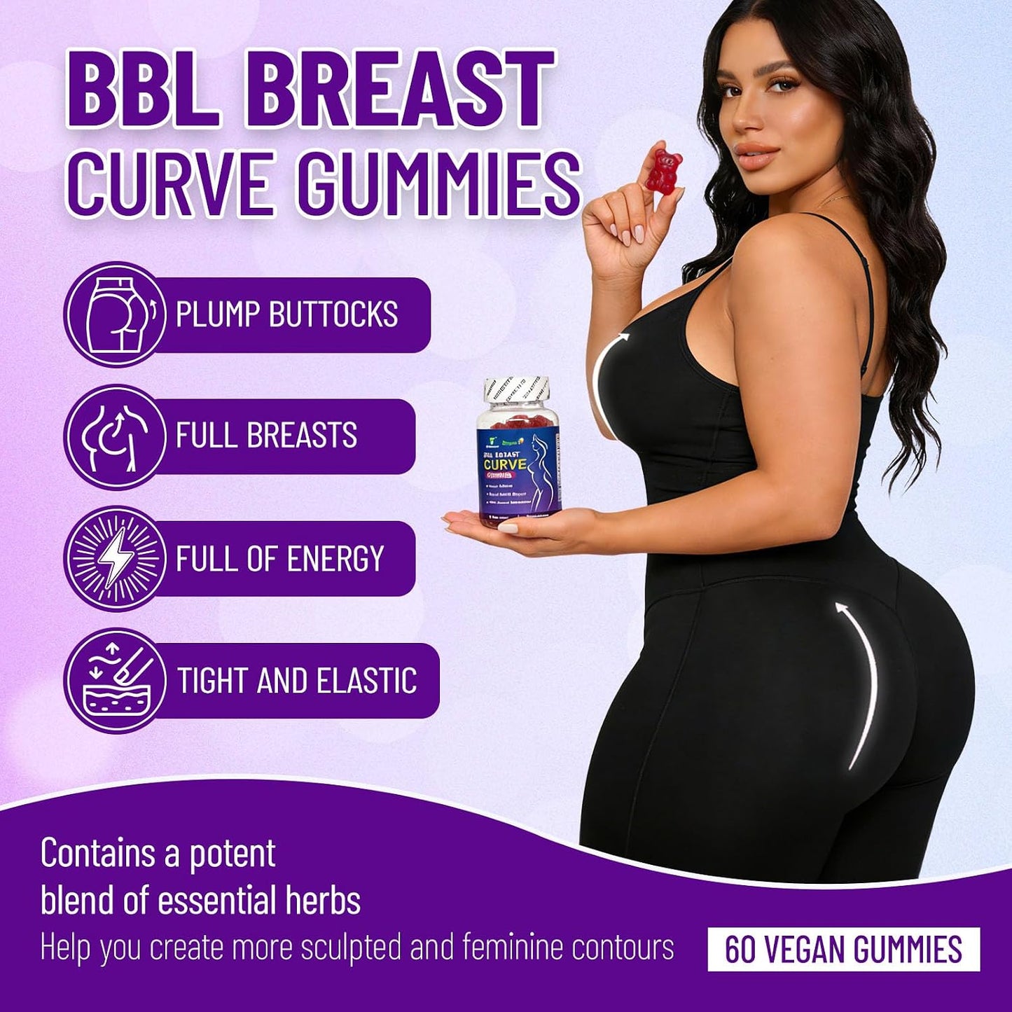 Wins Town BBL Breast Curve Gummies, 60 Count | Butt & Breast Enhancement Food Supplement - görsel 2