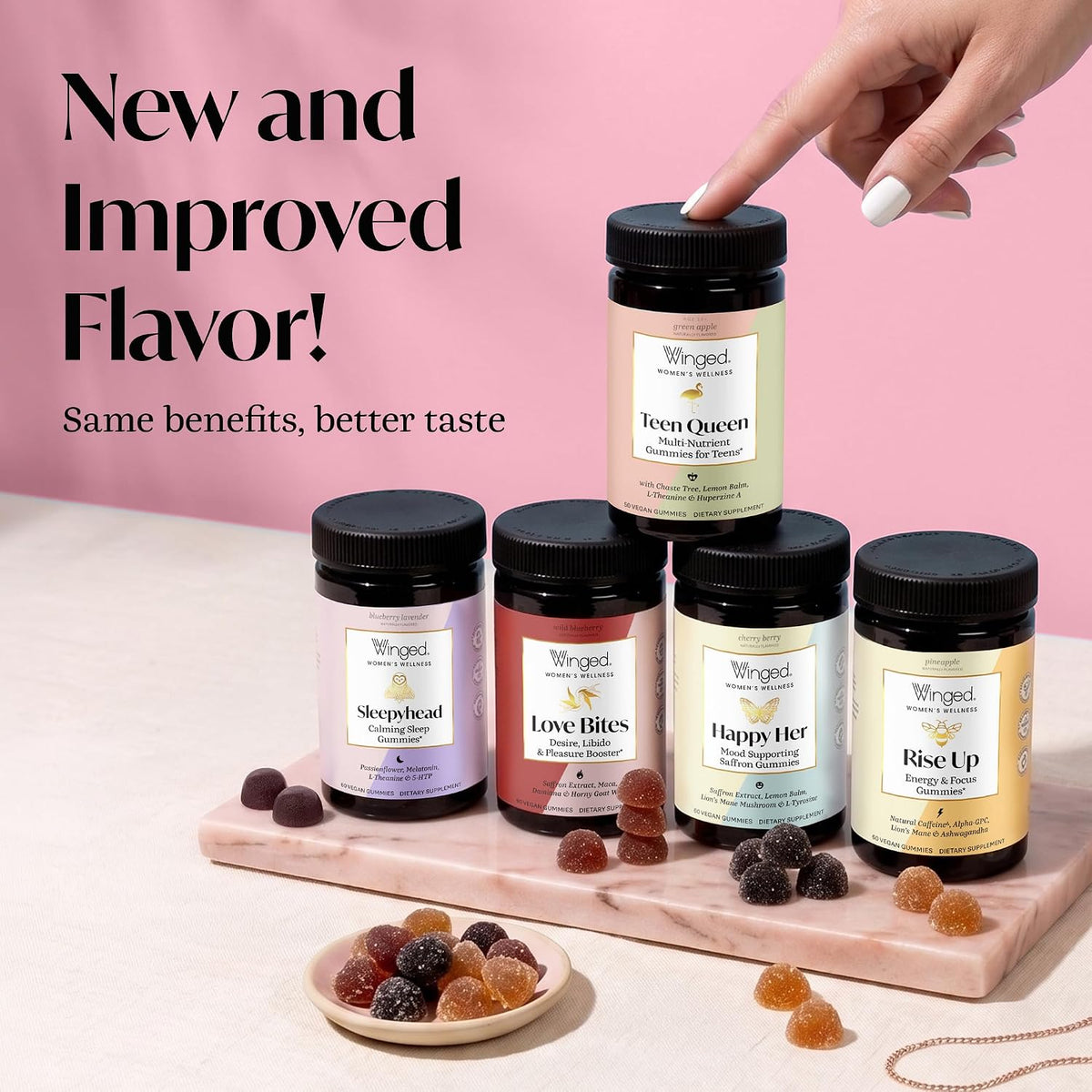 Winged Wellness Happy Her Mood Gummies – Daily Mood Enhancer for Women with Saffron, L-Tyrosine, Lemon Balm, and Lion's Mane – 60 Vegan Gummies - görsel 2