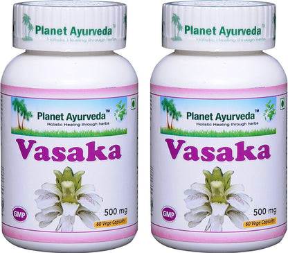 Vasaka - 2 Bottles (Each 60 Capsules, 500mg) - Planet Ayurveda