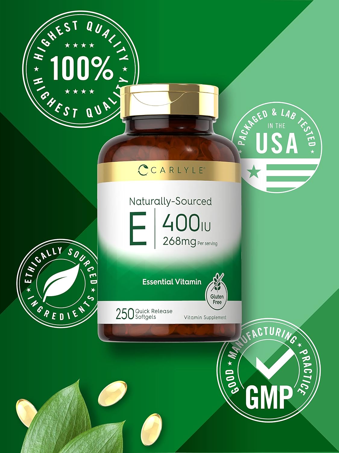 Carlyle Vitamin E 400 IU Softgels | 250 Count | Naturally Sourced Food Supplement | Non-GMO and Gluten-free - görsel 5