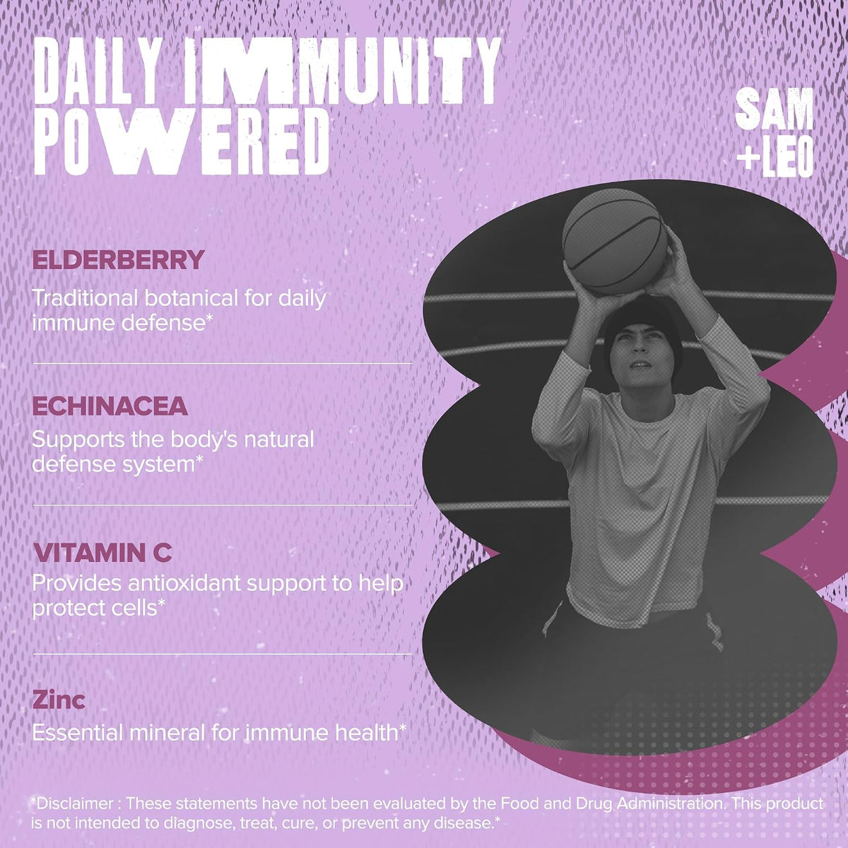 SAM+LEO Immunity Gummies with Elderberry, Echinacea, Zinc & Vitamin C – Kids Immune Support – Berry Flavour (60 Count) - görsel 4