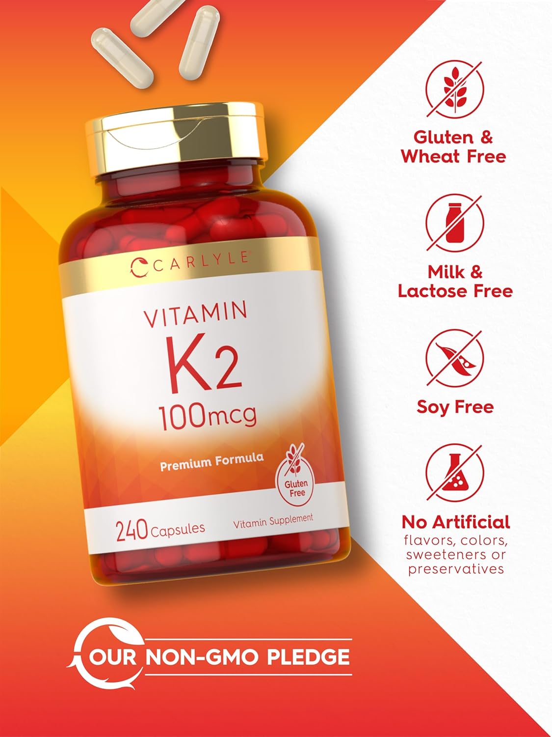Carlyle Vitamin K2 Food Supplement 100 mcg, MK-4, 240 Capsules - Non-GM & Gluten-free - görsel 5