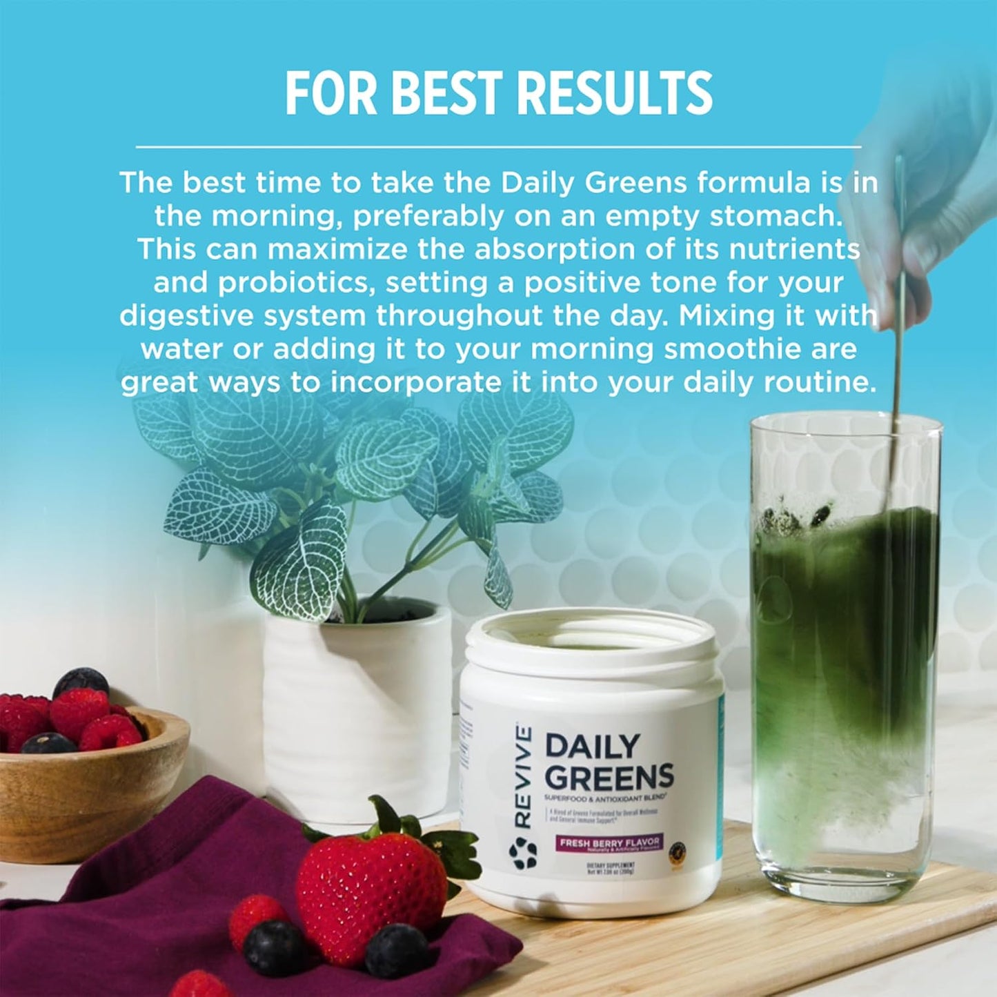 Revive MD Daily Green Powder Superfood (Fresh Berry) - görsel 5