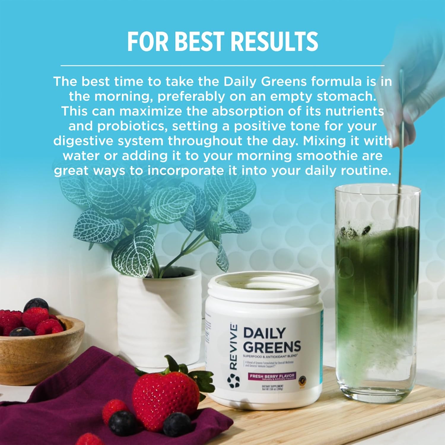 Revive MD Daily Green Powder Superfood (Fresh Berry) - görsel 5