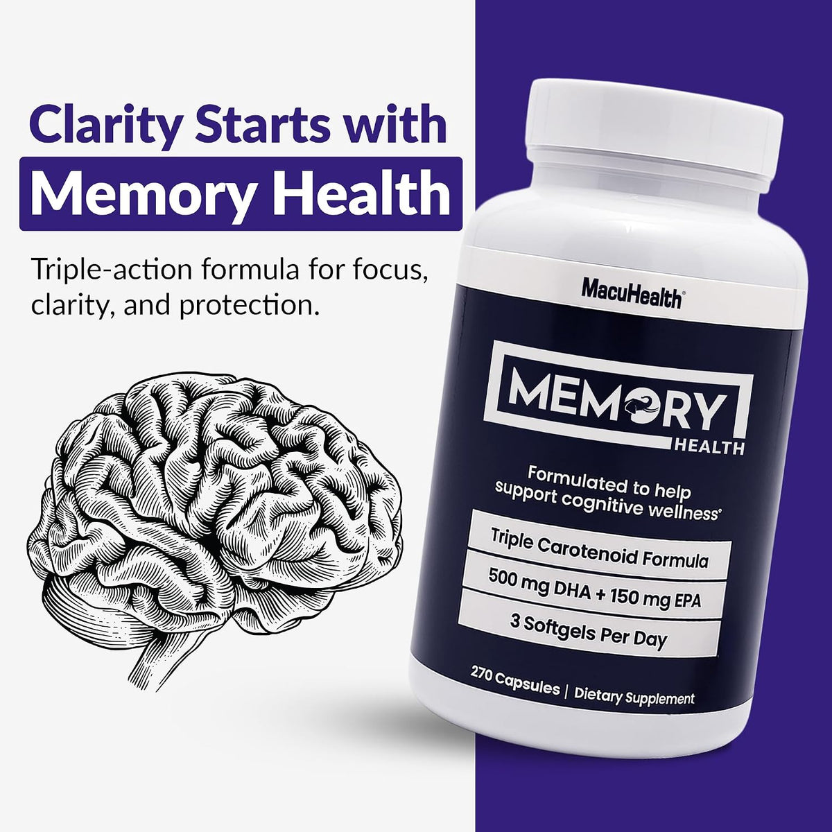 Memory Health Softgels with Omega-3, Carotenoids, and Vitamin E – Designed to Support Cognitive Function and Mental Clarity - (270 Softgels, 90 Days Supply) - görsel 6