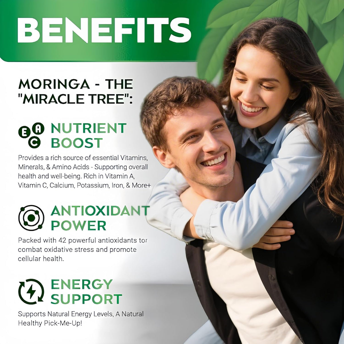 Organic Moringa Capsules 1000mg - Pure Moringa Leaf Food Supplement for Energy, Immune and Skin Support - görsel 4