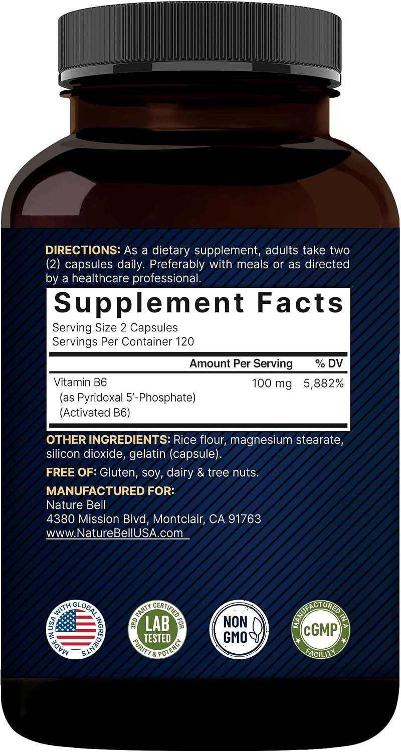 NatureBell P5P Vitamin B6 100mg, 240 Capsules - Activated Pyridoxal 5'-Phosphate - görsel 7