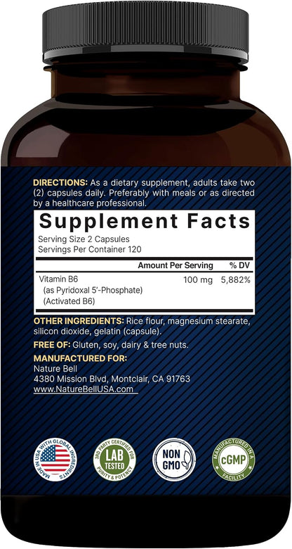 NatureBell P5P Vitamin B6 100mg, 240 Capsules - Activated Pyridoxal 5'-Phosphate