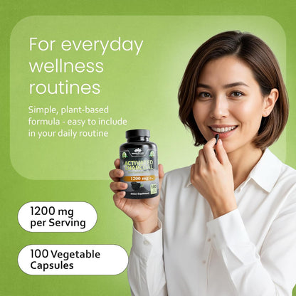 NaturaLife Labs Activated Charcoal 1200 mg - 100 Vegan Capsules (Coconut Shell)
