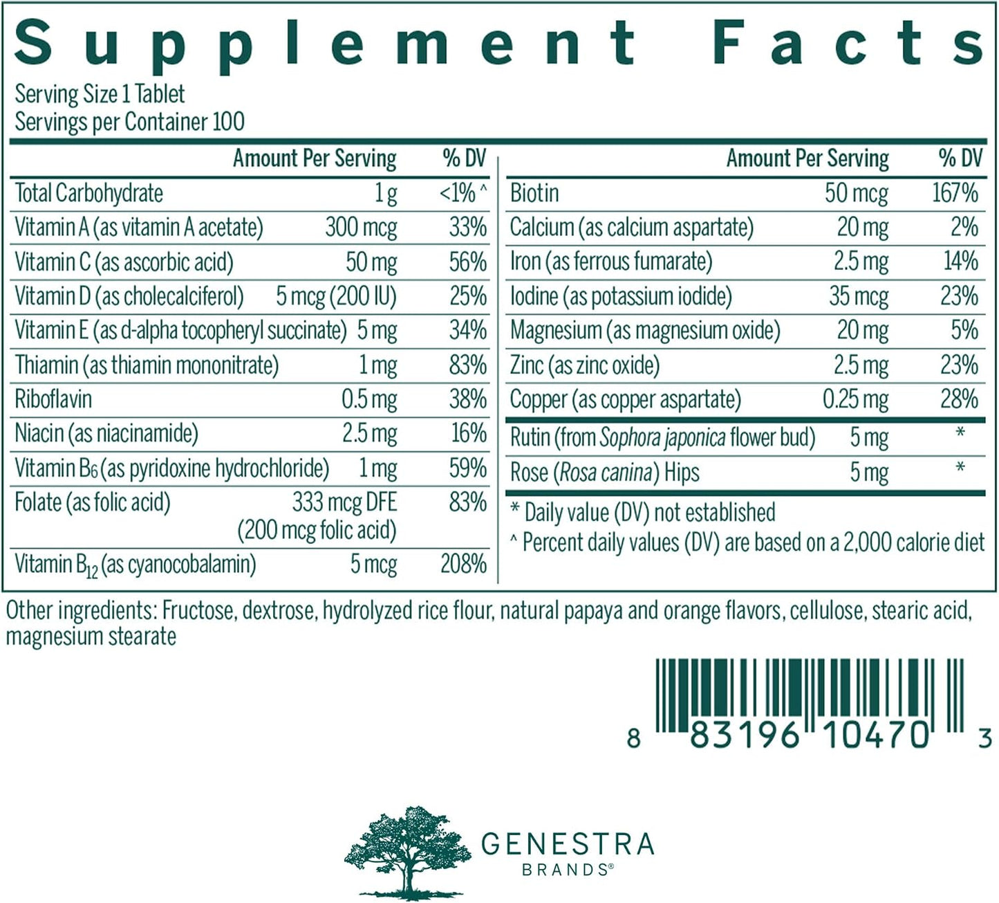 Genestra Brands Children's Chewable Vitamins | Vitamin-Mineral Supplement | 100 Chewable Tablets | Natural Papaya and Orange Flavour - görsel 2