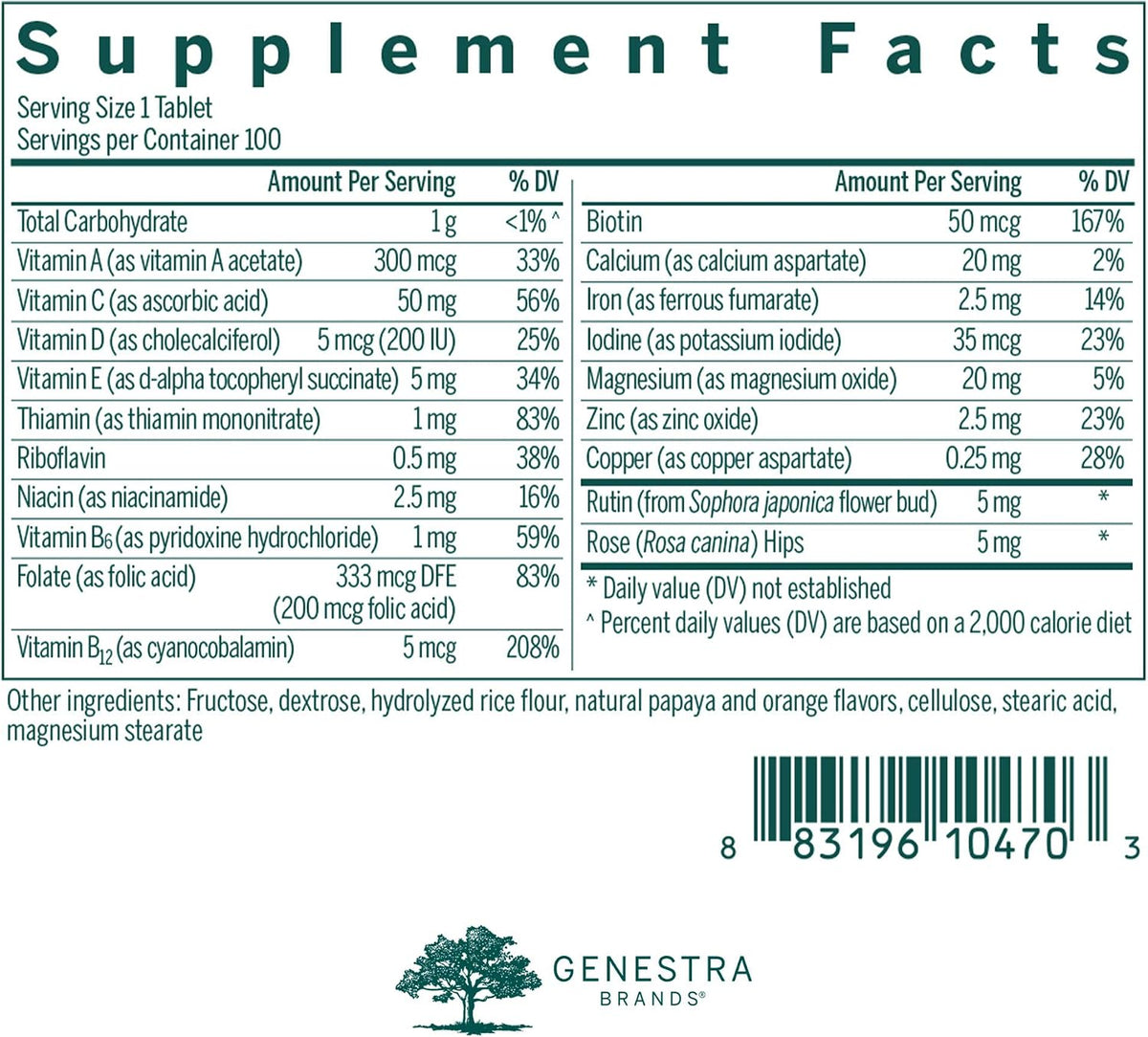 Genestra Brands Children's Chewable Vitamins | Vitamin-Mineral Supplement | 100 Chewable Tablets | Natural Papaya and Orange Flavour - görsel 2