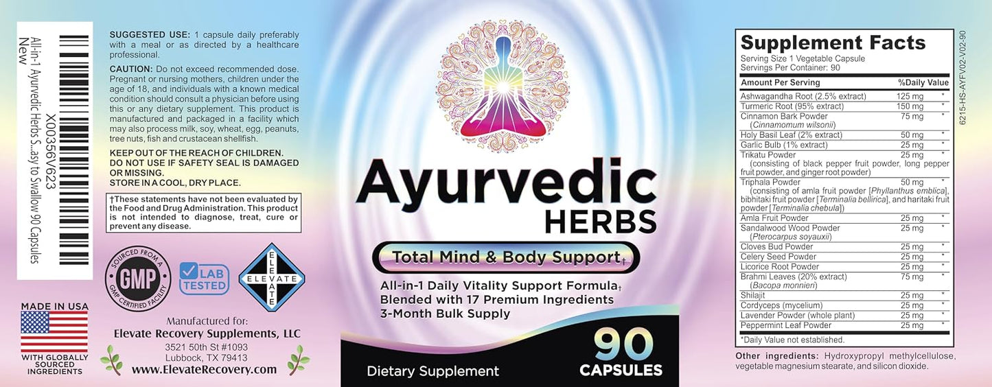 17-in-1 Ayurvedic Herbs Supplement | Mind & Body Support | 90 Capsules - görsel 5