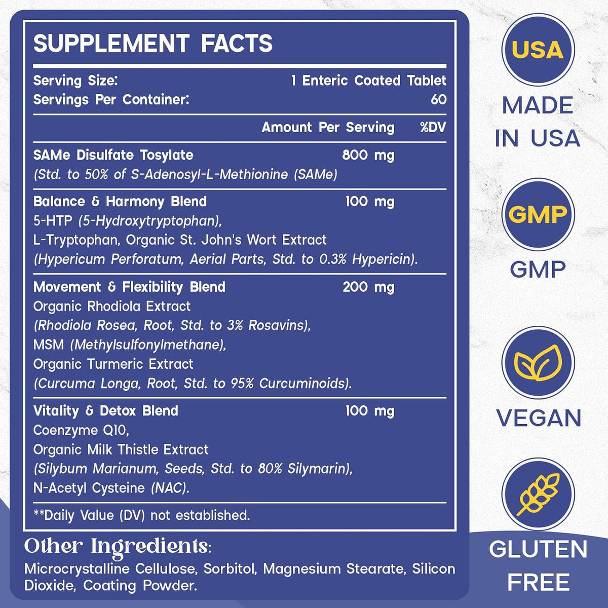 Enerlix SAM-e 1200mg | High Absorption Supplement with CoQ10 & 5-HTP | 60 Enteric Coated Tablets - görsel 2